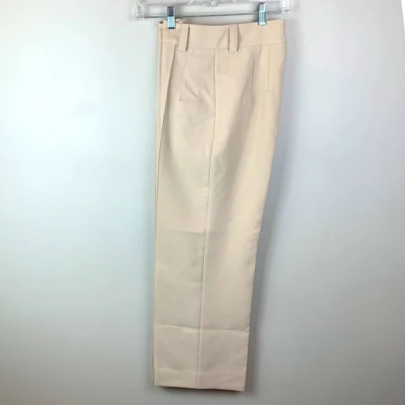 Zara High Waisted Wide Leg Stitch Pleat Pants Cream XS - Picture 4 of 10